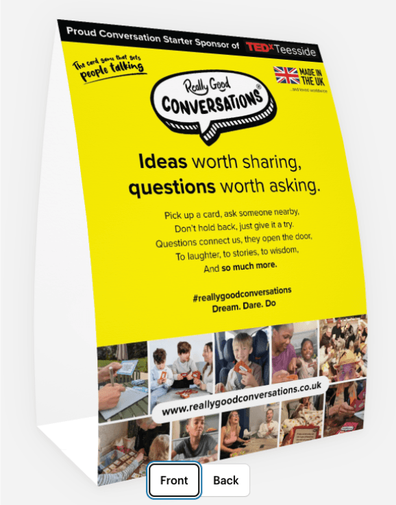 RGC co-branded TEDxTeesside tent card