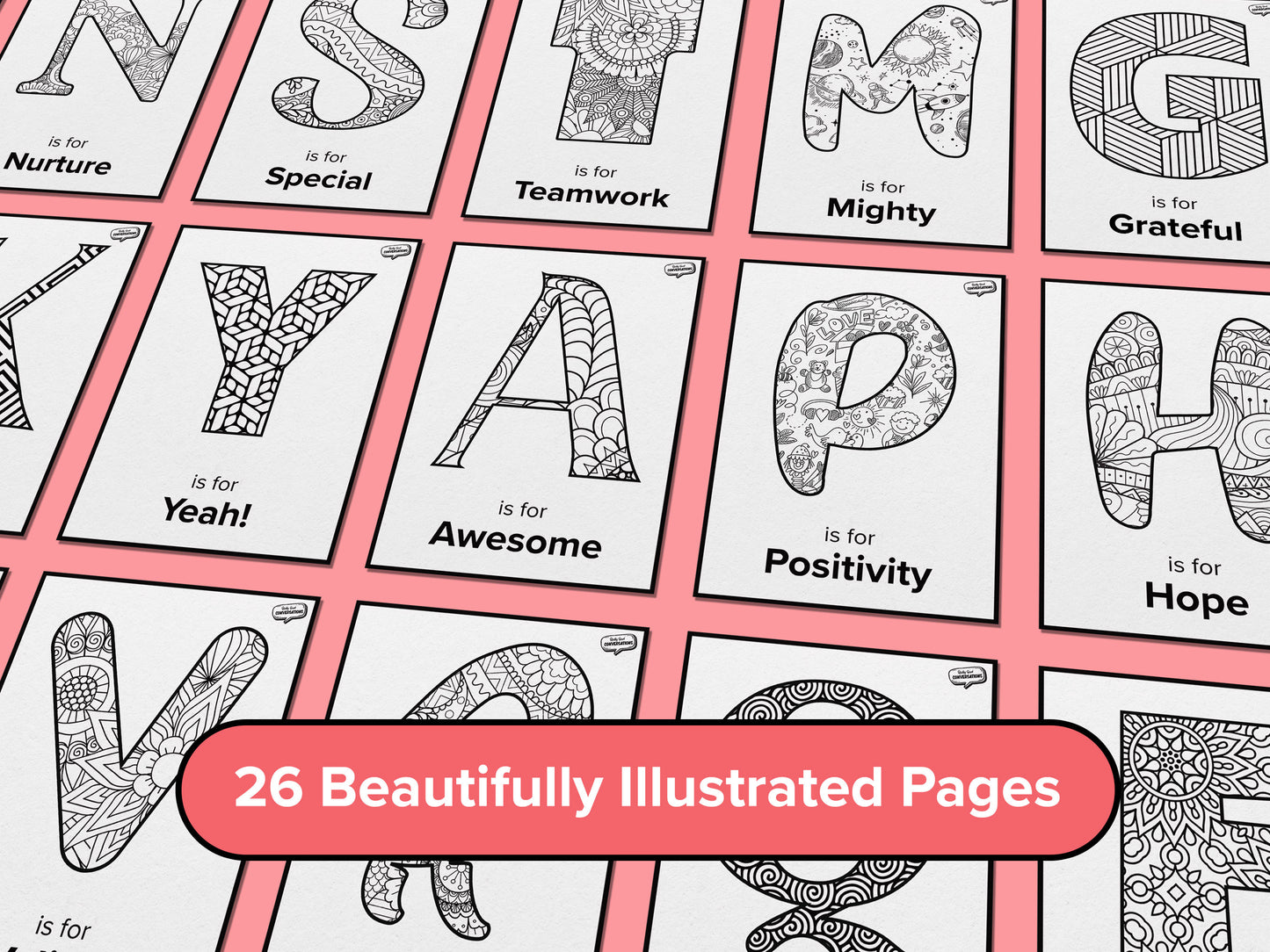 26 Positivity ABC Colouring Pages - Digital Download